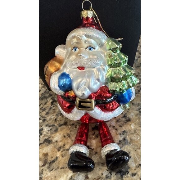 Vintage Mikasa Glass Dangling Leg Santa Holiday Ornament Toy Sack Christmas Tree - Picture 7 of 7